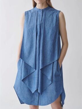 COS - Denim Sleeveless Blue Draped Tunic Dress